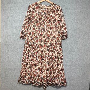 Free People Boho Dress Size M See Through Orange Brown Floral Sheer No Lining